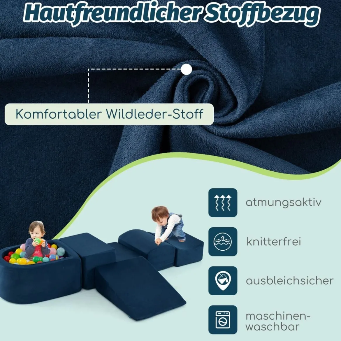 5 TLG. Schaumstoffbausteine Riesenbausteine mit Bällebad (ohne Bälle) Großbausteine zum Toben Rosa/Grau/Beige