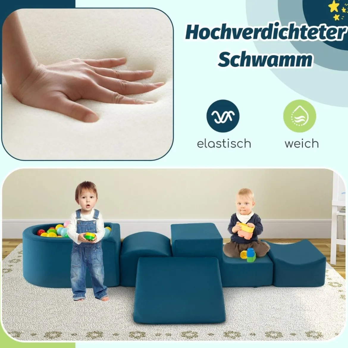 5 TLG. Schaumstoffbausteine Riesenbausteine mit Bällebad (ohne Bälle) Großbausteine zum Toben Rosa/Grau/Beige