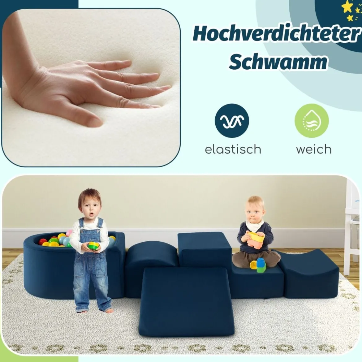 5 TLG. Schaumstoffbausteine Riesenbausteine mit Bällebad (ohne Bälle) Großbausteine zum Toben Rosa/Grau/Beige