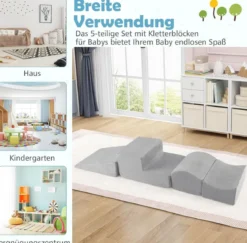 5 TLG. Schaumstoffbausteine Riesenbausteine mit Bällebad (ohne Bälle) Großbausteine zum Toben Rosa/Grau/Beige