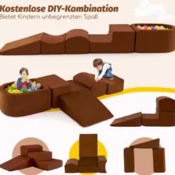 5 TLG. Schaumstoffbausteine Riesenbausteine mit Bällebad (ohne Bälle) Großbausteine zum Toben Rosa/Grau/Beige