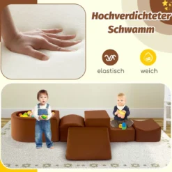 5 TLG. Schaumstoffbausteine Riesenbausteine mit Bällebad (ohne Bälle) Großbausteine zum Toben Rosa/Grau/Beige