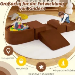 5 TLG. Schaumstoffbausteine Riesenbausteine mit Bällebad (ohne Bälle) Großbausteine zum Toben Rosa/Grau/Beige