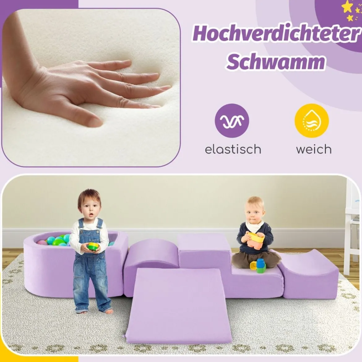 5 TLG. Schaumstoffbausteine Riesenbausteine mit Bällebad (ohne Bälle) Großbausteine zum Toben Rosa/Grau/Beige