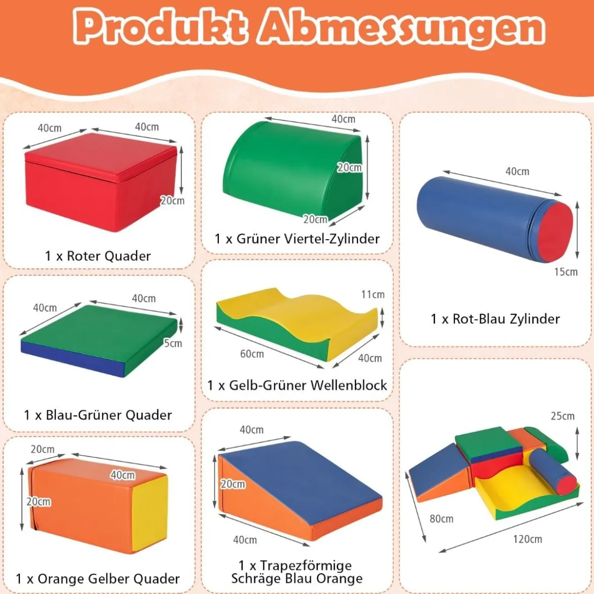 7 TLG. Schaumstoffbausteine zum Toben & Klettern Riesenbausteine aus Schaumstoff Softbausteine