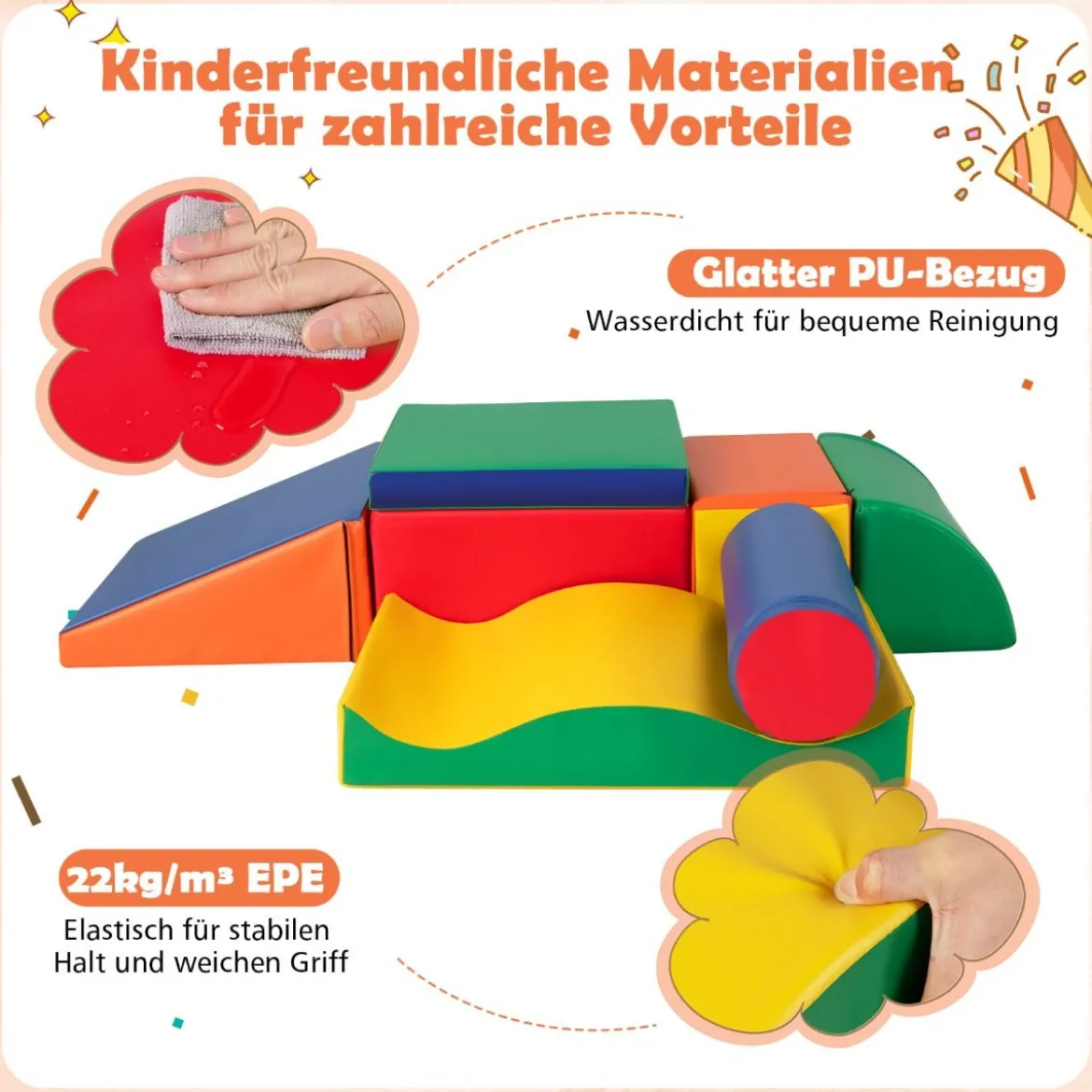 7 TLG. Schaumstoffbausteine zum Toben & Klettern Riesenbausteine aus Schaumstoff Softbausteine