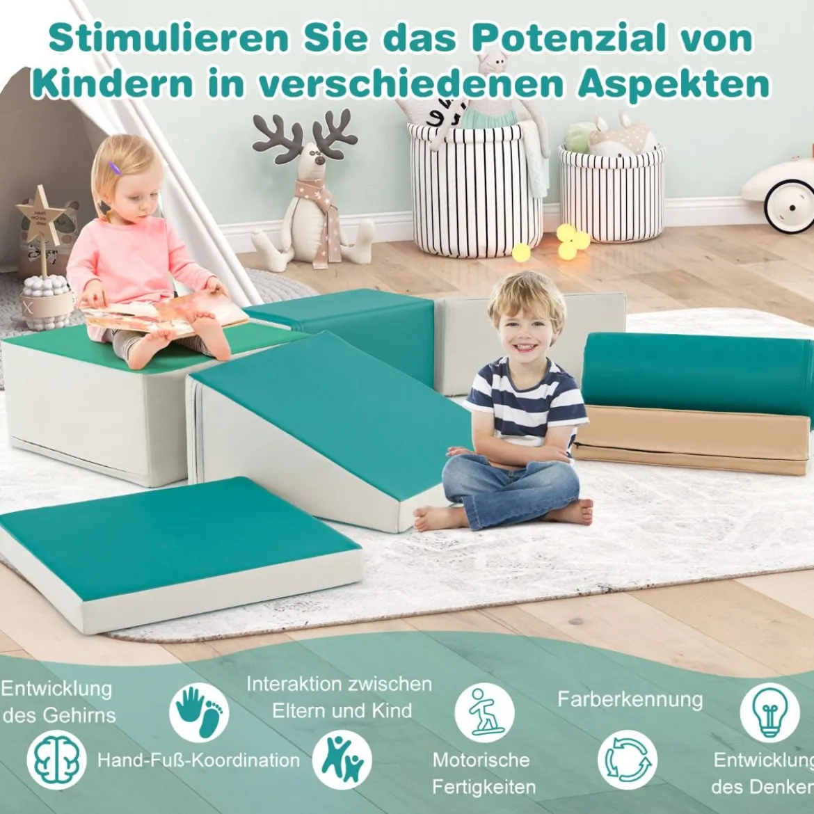 7 TLG. Schaumstoffbausteine zum Toben & Klettern Riesenbausteine aus Schaumstoff Softbausteine