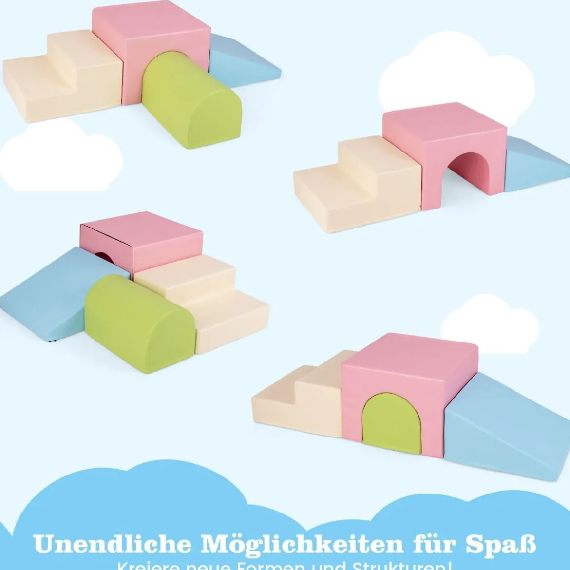 4 TLG. Schaumstoffbausteine zum Klettern & Toben Softbausteine Riesenbausteine Bauklötze mit Klettverschlüsse