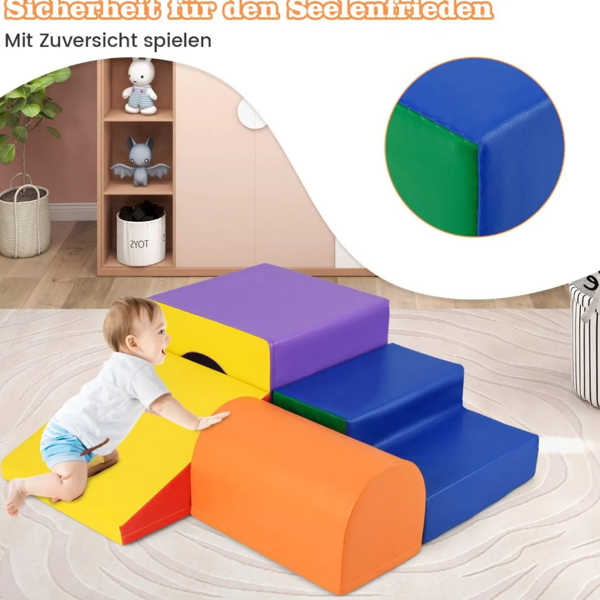 4 TLG. Schaumstoffbausteine zum Klettern & Toben Softbausteine Riesenbausteine Bauklötze mit Klettverschlüsse