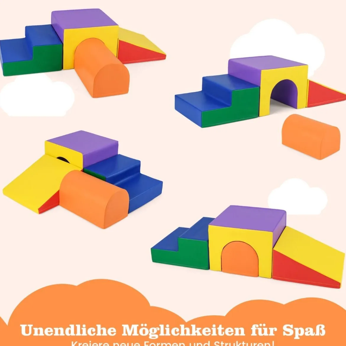 4 TLG. Schaumstoffbausteine zum Klettern & Toben Softbausteine Riesenbausteine Bauklötze mit Klettverschlüsse