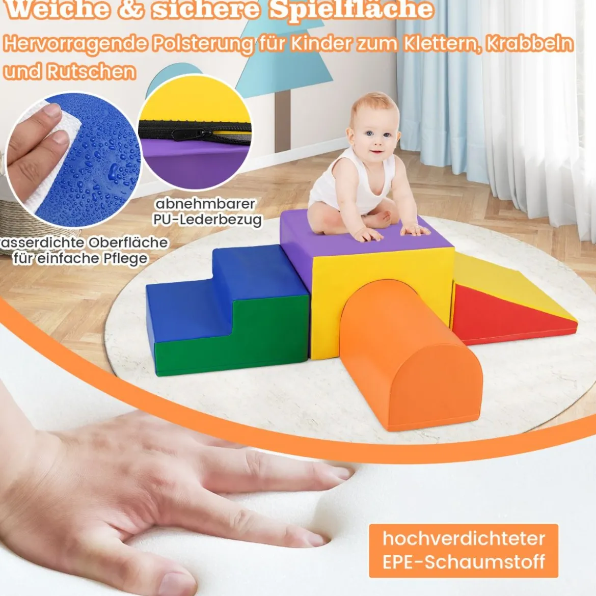 4 TLG. Schaumstoffbausteine zum Klettern & Toben Softbausteine Riesenbausteine Bauklötze mit Klettverschlüsse