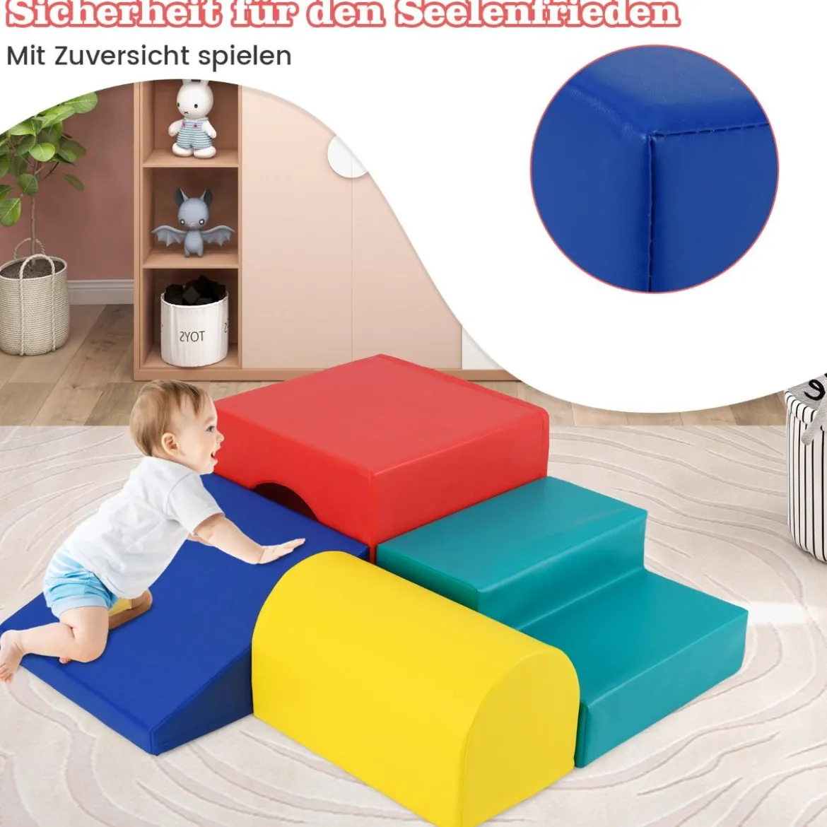 4 TLG. Schaumstoffbausteine zum Klettern & Toben Softbausteine Riesenbausteine Bauklötze mit Klettverschlüsse