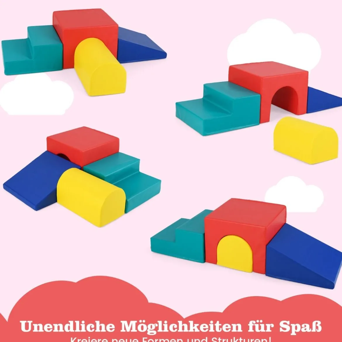 4 TLG. Schaumstoffbausteine zum Klettern & Toben Softbausteine Riesenbausteine Bauklötze mit Klettverschlüsse