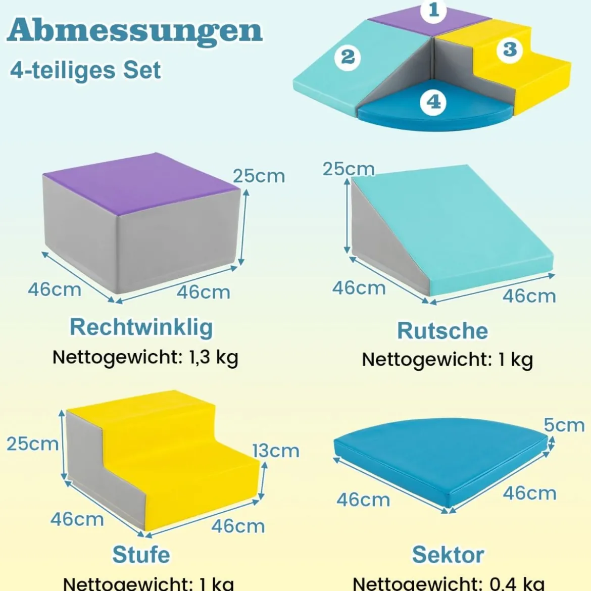 4 TLG. Schaumstoffbausteine zum Toben & Klettern Riesenbausteine Großbausteine