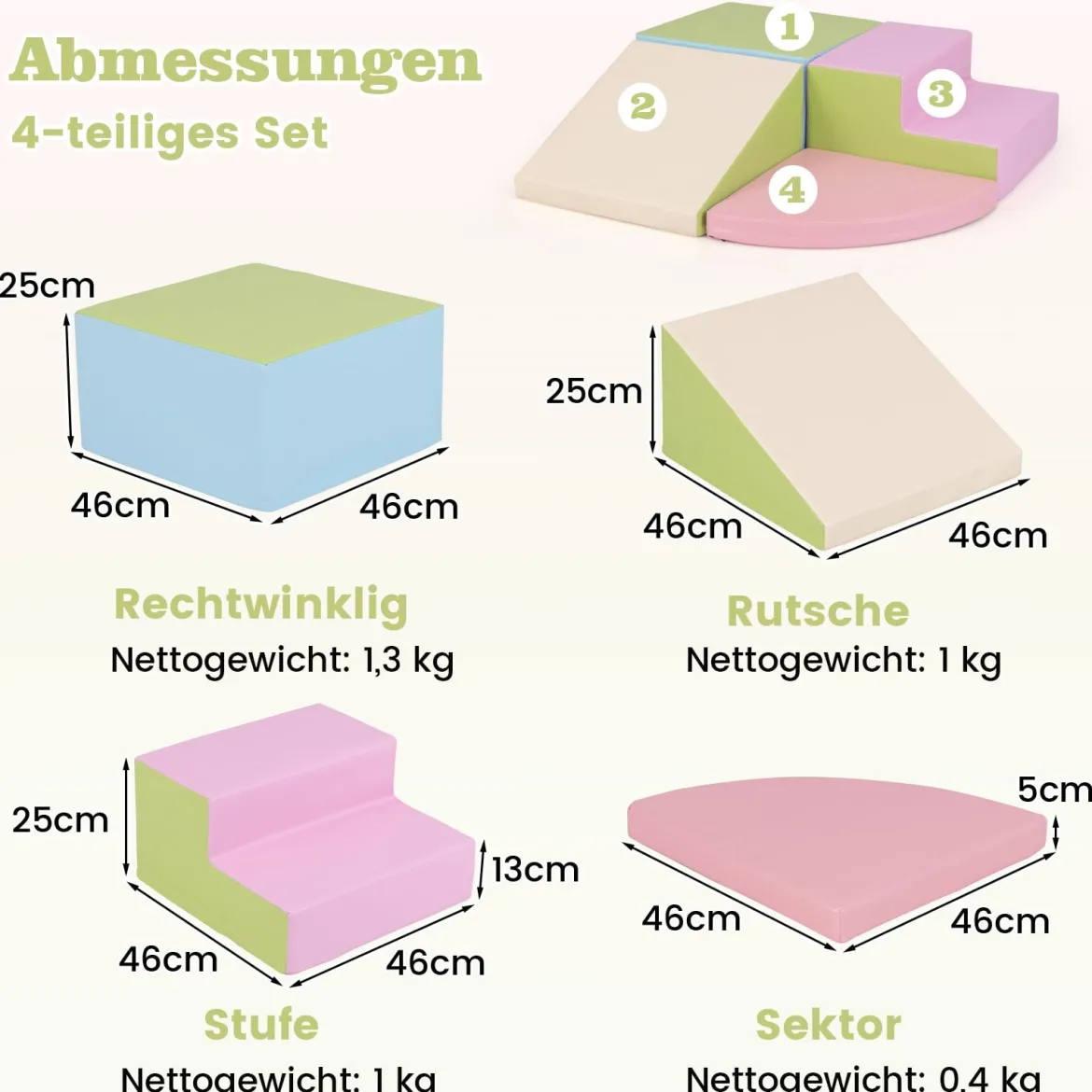 4 TLG. Schaumstoffbausteine zum Toben & Klettern Riesenbausteine Großbausteine