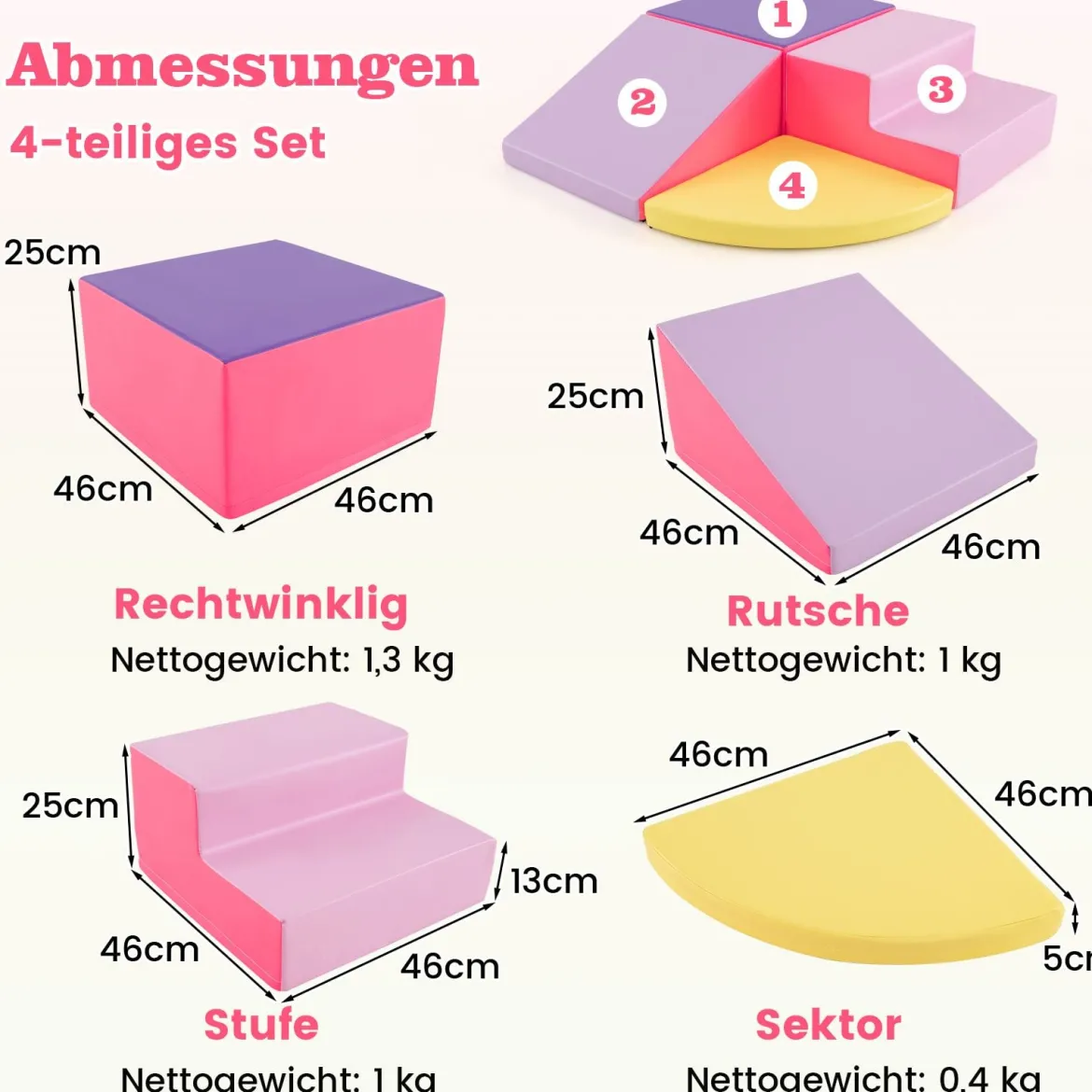 4 TLG. Schaumstoffbausteine zum Toben & Klettern Riesenbausteine Großbausteine