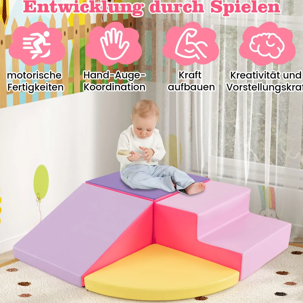 4 TLG. Schaumstoffbausteine zum Toben & Klettern Riesenbausteine Großbausteine