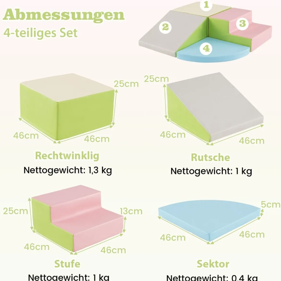 4 TLG. Schaumstoffbausteine zum Toben & Klettern Riesenbausteine Großbausteine