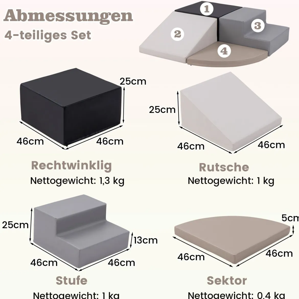 4 TLG. Schaumstoffbausteine zum Toben & Klettern Riesenbausteine Großbausteine
