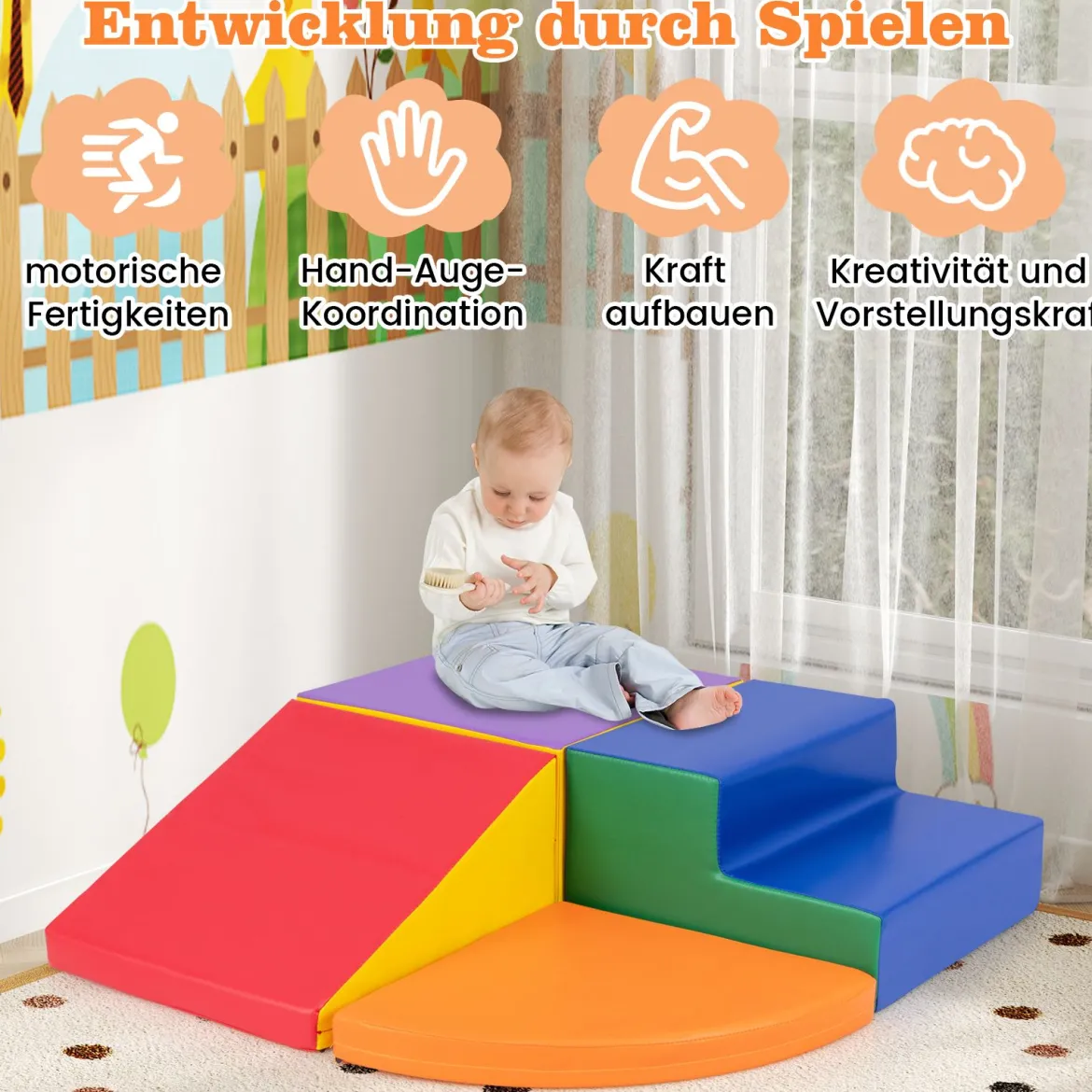 4 TLG. Schaumstoffbausteine zum Toben & Klettern Riesenbausteine Großbausteine