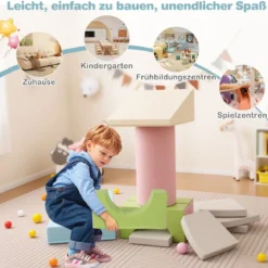 10 TLG. Schaumstoff Bausteine zum Klettern & Rutschen Weiche Softbausteine Blau + Grau