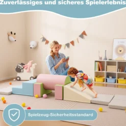 10 TLG. Schaumstoff Bausteine zum Klettern & Rutschen Weiche Softbausteine Blau + Grau