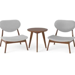 3 tlg. Sessel mit Beistelltisch Gepolstertes Loungesessel Set Kleiner Tisch mit 2 Stühlen Hellgrau