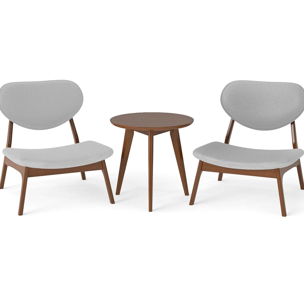 3 tlg. Sessel mit Beistelltisch Gepolstertes Loungesessel Set Kleiner Tisch mit 2 Stühlen Hellgrau