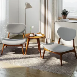 3 tlg. Sessel mit Beistelltisch Gepolstertes Loungesessel Set Kleiner Tisch mit 2 Stühlen Hellgrau