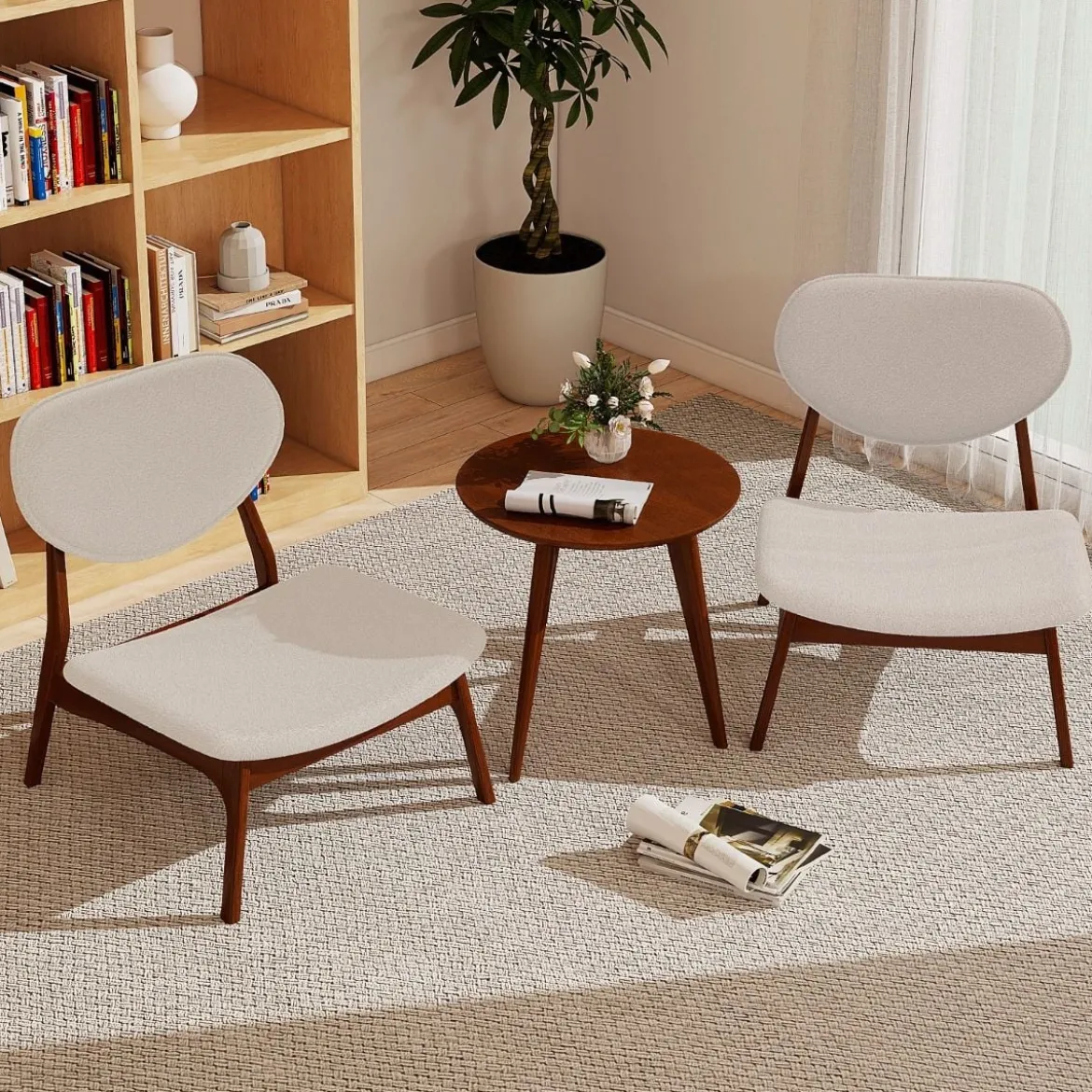 3 tlg. Sessel mit Beistelltisch Gepolstertes Loungesessel Set Kleiner Tisch mit 2 Stühlen Beige