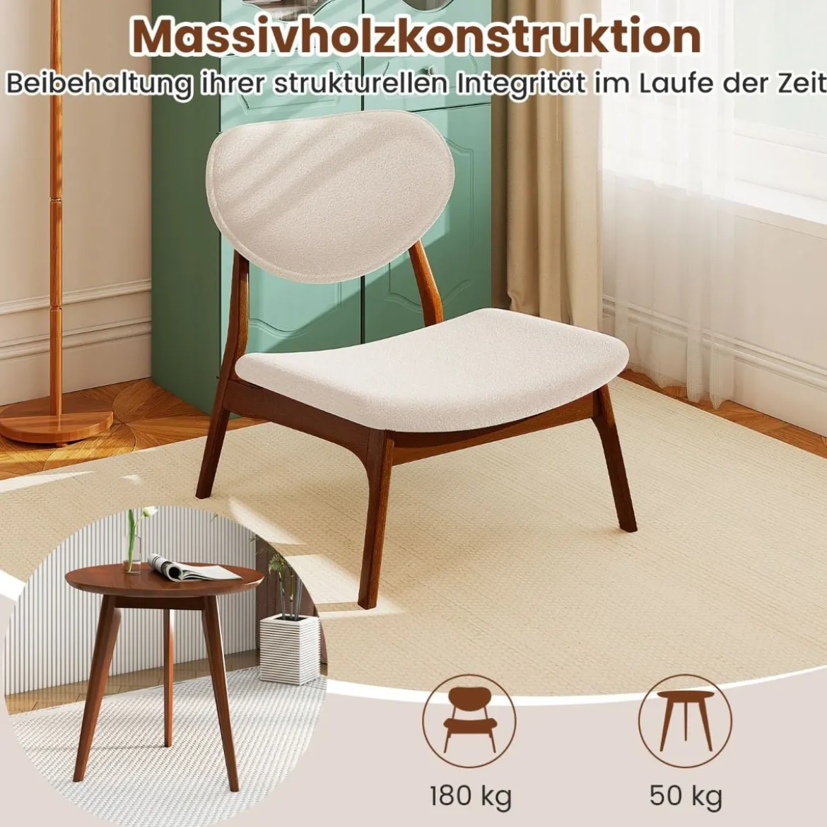 3 tlg. Sessel mit Beistelltisch Gepolstertes Loungesessel Set Kleiner Tisch mit 2 Stühlen Beige