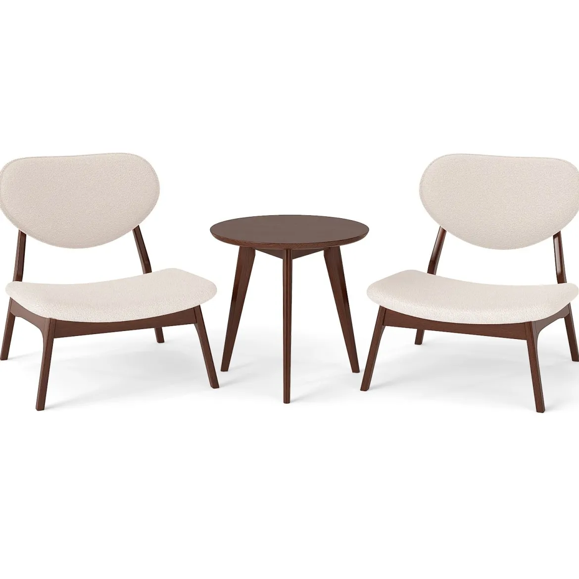 3 tlg. Sessel mit Beistelltisch Gepolstertes Loungesessel Set Kleiner Tisch mit 2 Stühlen Beige