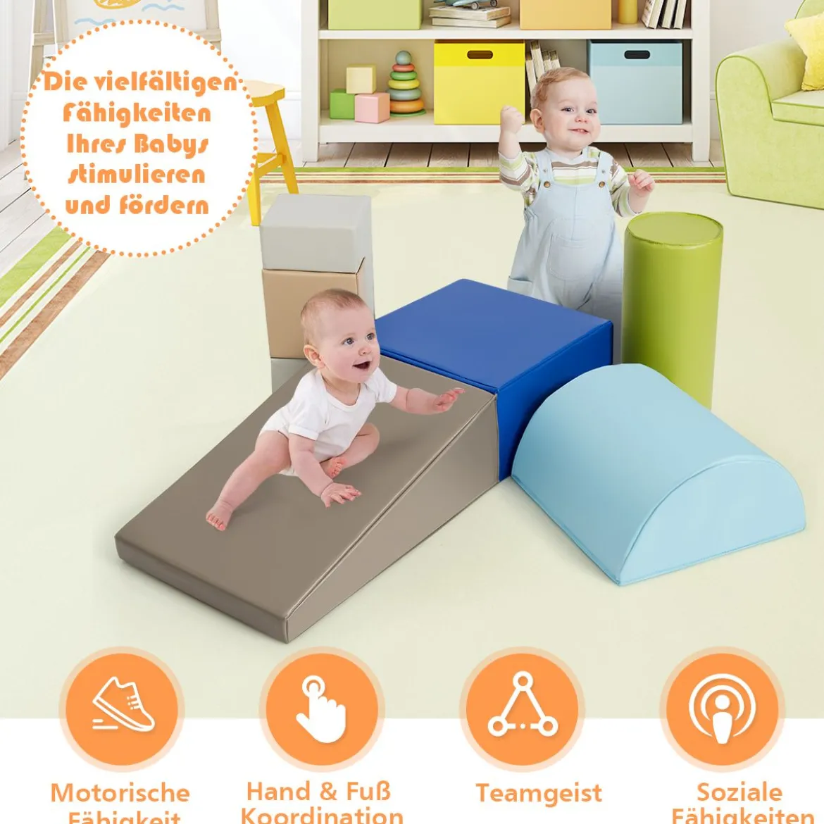 6 tlg. Softbausteine Kinder Großbausteine Riesenbausteine Schaumstoffbausteine Braun