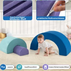 3-TLG. Softbausteine Schaumstoffbausteine zum Klettern & Krabbeln Kletterbogen Blau
