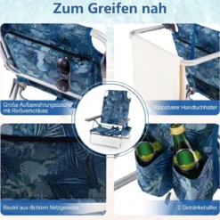 3 tlg. Strandstuhl & Tisch Set mit Verstellbarer Rückenlehne Outdoor Liegestühle