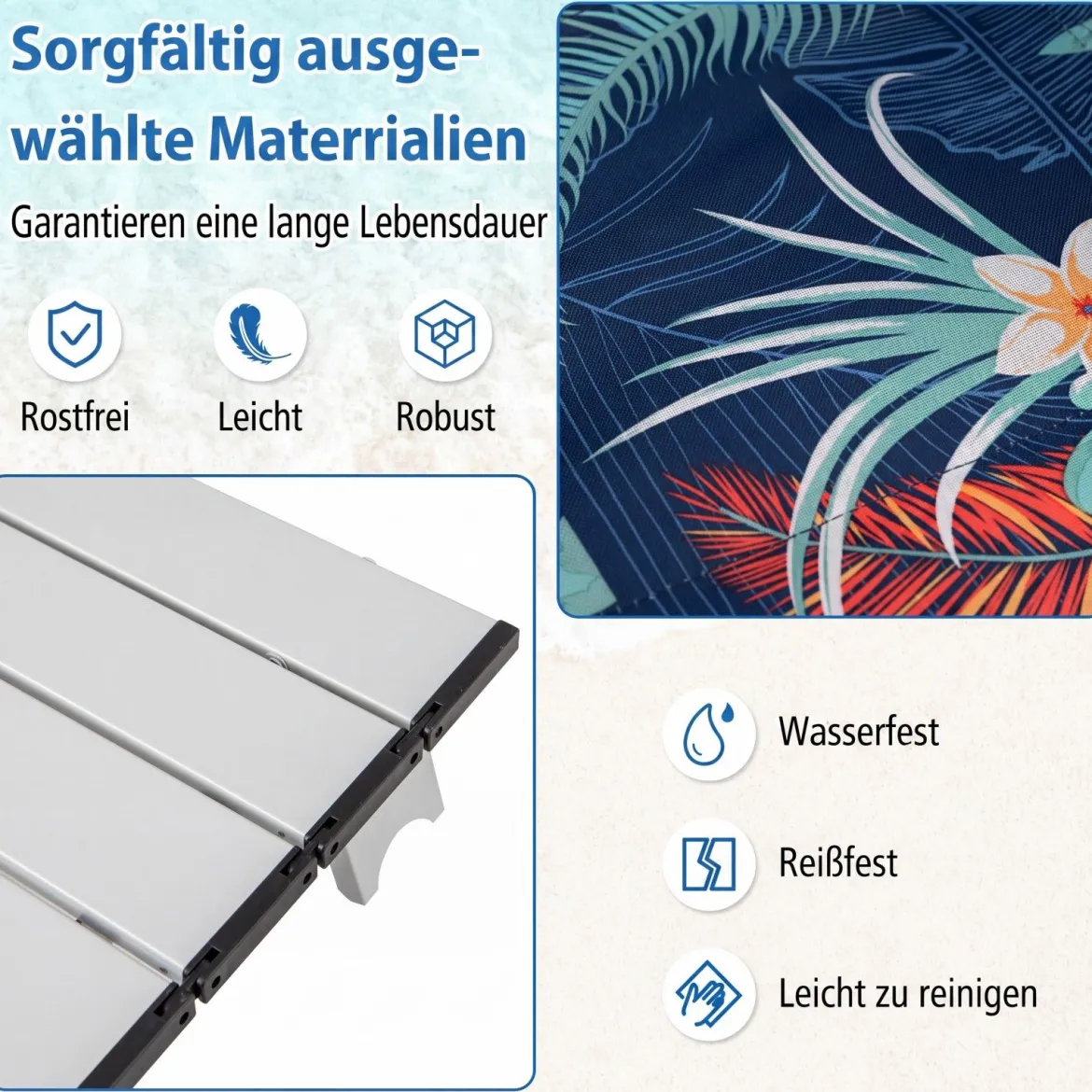 3 tlg. Strandstuhl & Tisch Set mit Verstellbarer Rückenlehne Outdoor Liegestühle
