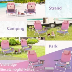 3 tlg. Strandstuhl & Tisch Set mit Verstellbarer Rückenlehne Outdoor Liegestühle
