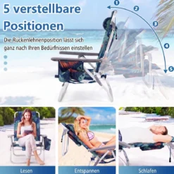 3 tlg. Strandstuhl & Tisch Set mit Verstellbarer Rückenlehne Outdoor Liegestühle