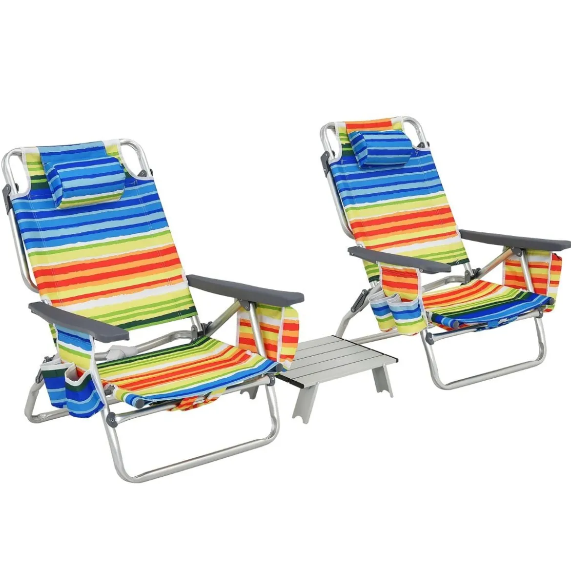 3 tlg. Strandstuhl & Tisch Set mit Verstellbarer Rückenlehne Outdoor Liegestühle