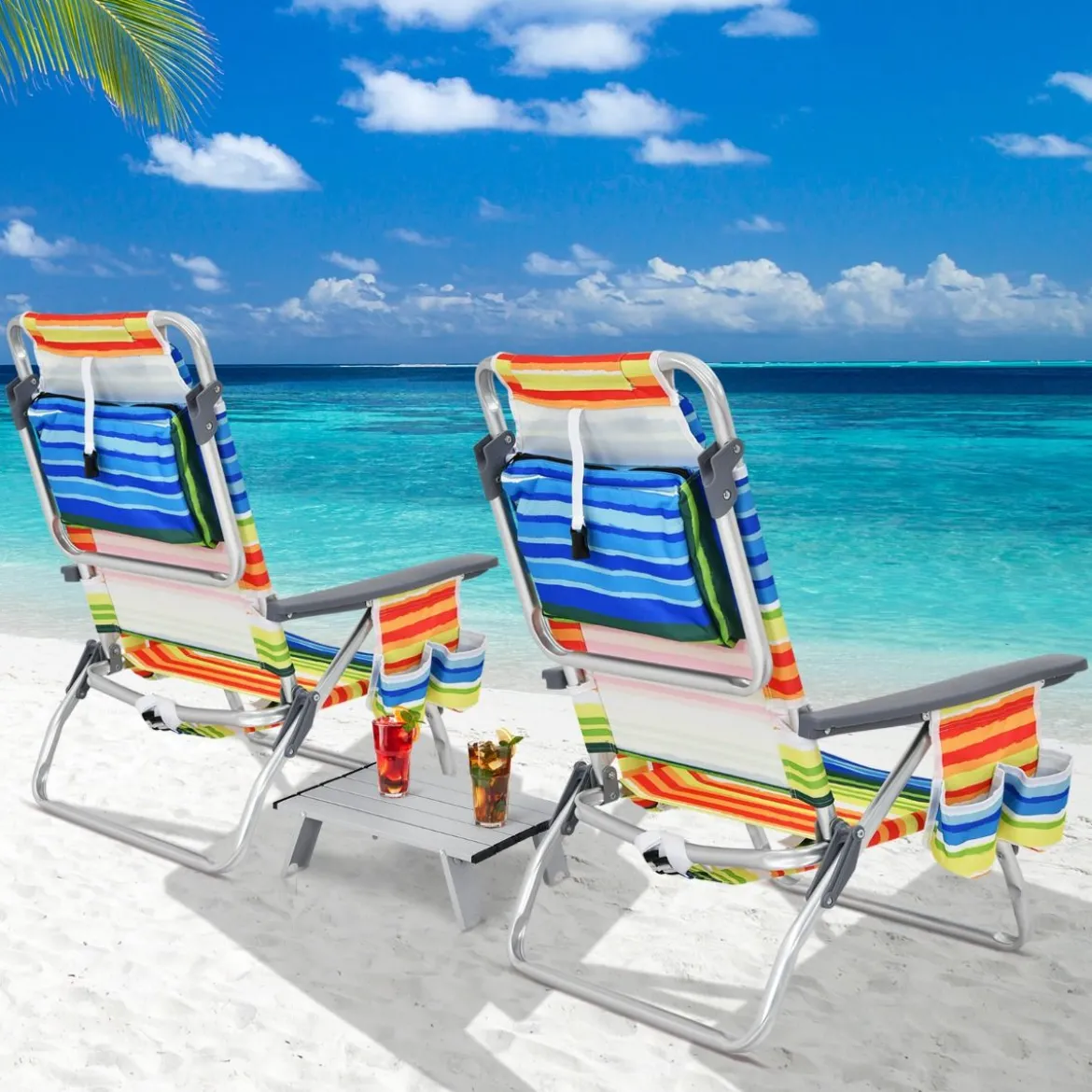 3 tlg. Strandstuhl & Tisch Set mit Verstellbarer Rückenlehne Outdoor Liegestühle