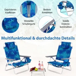 3 tlg. Strandstuhl & Tisch Set mit Verstellbarer Rückenlehne Outdoor Liegestühle