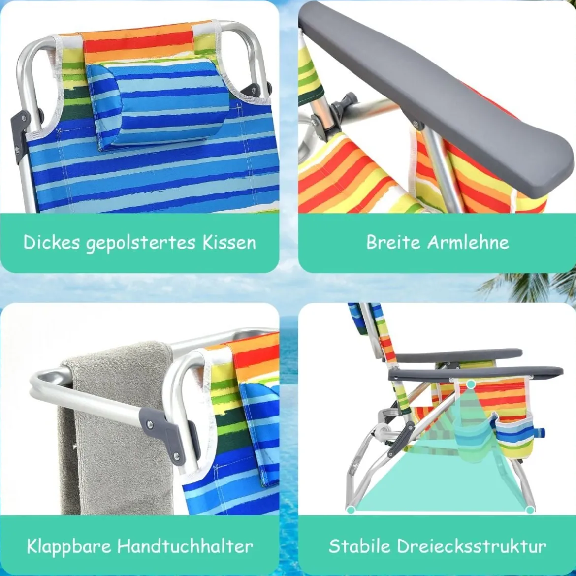 3 tlg. Strandstuhl & Tisch Set mit Verstellbarer Rückenlehne Outdoor Liegestühle