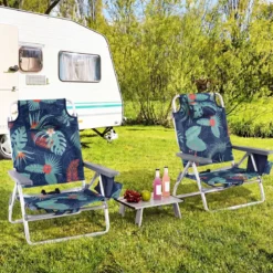 3 tlg. Strandstuhl & Tisch Set mit Verstellbarer Rückenlehne Outdoor Liegestühle