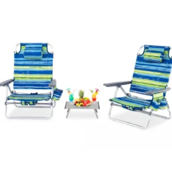 3 tlg. Strandstuhl & Tisch Set mit Verstellbarer Rückenlehne Outdoor Liegestühle