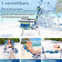 3 tlg. Strandstuhl & Tisch Set mit Verstellbarer Rückenlehne Outdoor Liegestühle