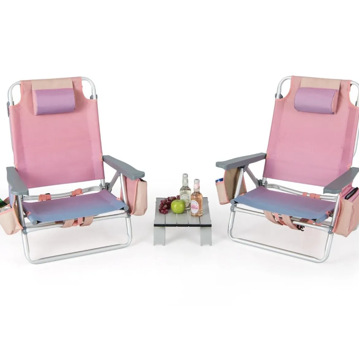 3 tlg. Strandstuhl & Tisch Set mit Verstellbarer Rückenlehne Outdoor Liegestühle