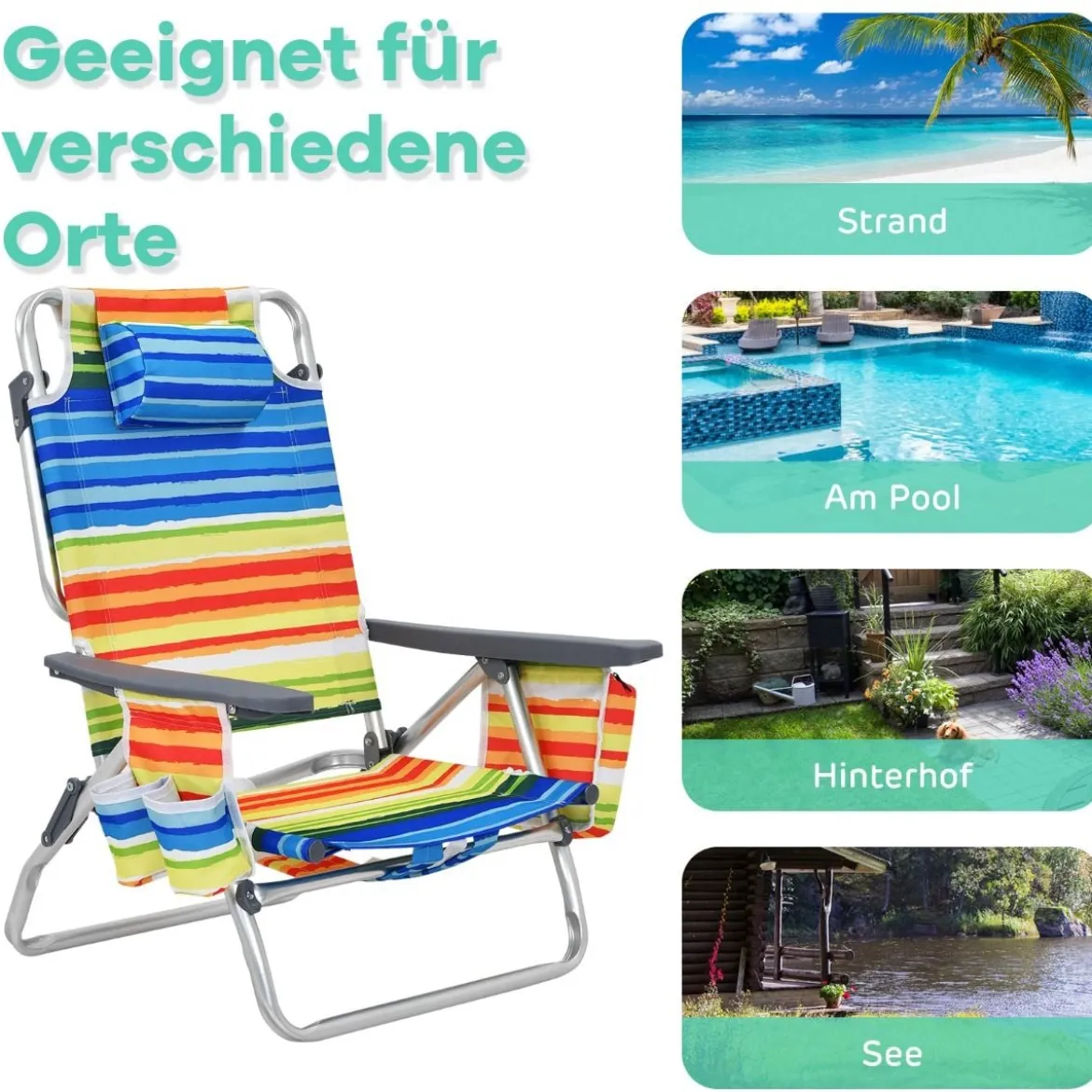 3 tlg. Strandstuhl & Tisch Set mit Verstellbarer Rückenlehne Outdoor Liegestühle