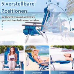 3 tlg. Strandstuhl & Tisch Set mit Verstellbarer Rückenlehne Outdoor Liegestühle