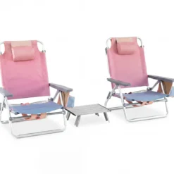 3 tlg. Strandstuhl & Tisch Set mit Verstellbarer Rückenlehne Outdoor Liegestühle