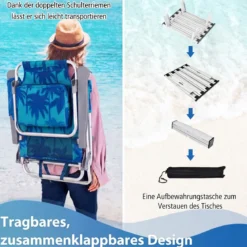 3 tlg. Strandstuhl & Tisch Set mit Verstellbarer Rückenlehne Outdoor Liegestühle